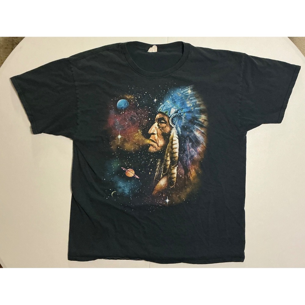 VTG‎ Y2K T-Shirt Native American Chief Trip 420 Space Galaxy Mens XL